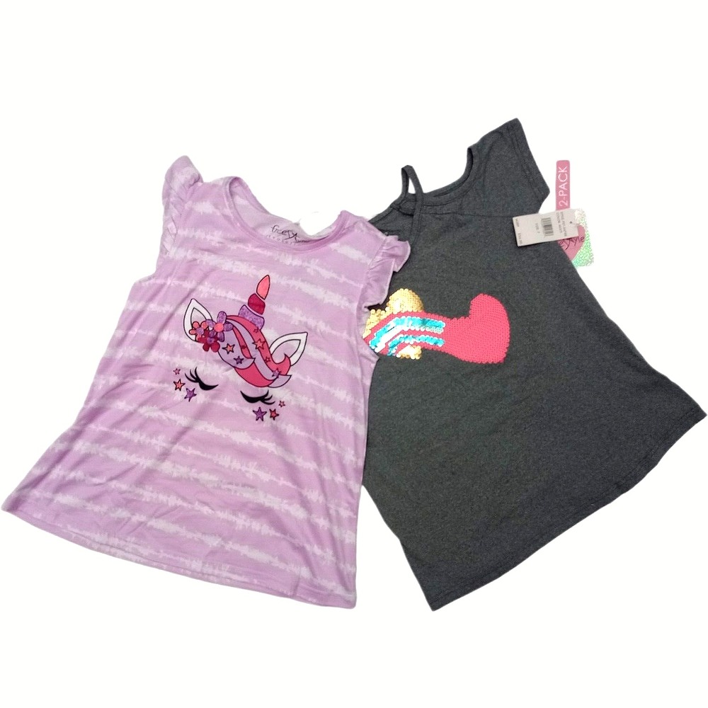 Freestyle Revolution Girls Sz 7 Shirt Lot Unicorn Sequence Hearts Gray Purple‎